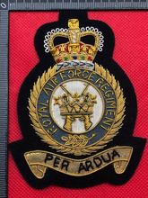 Load image into Gallery viewer, British RAF Royal Air Force Regiment Bullion Embroidered Blazer Badge
