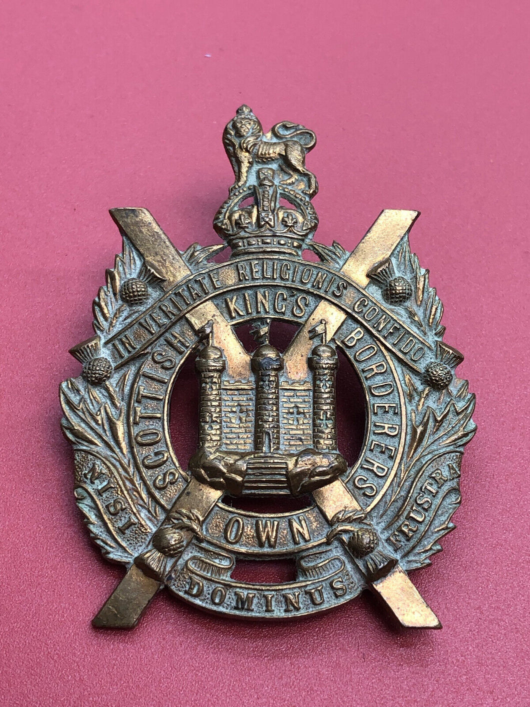 Original WW1 British Army Cap Badge - King's Own Scottish Borderers -Kings Crown