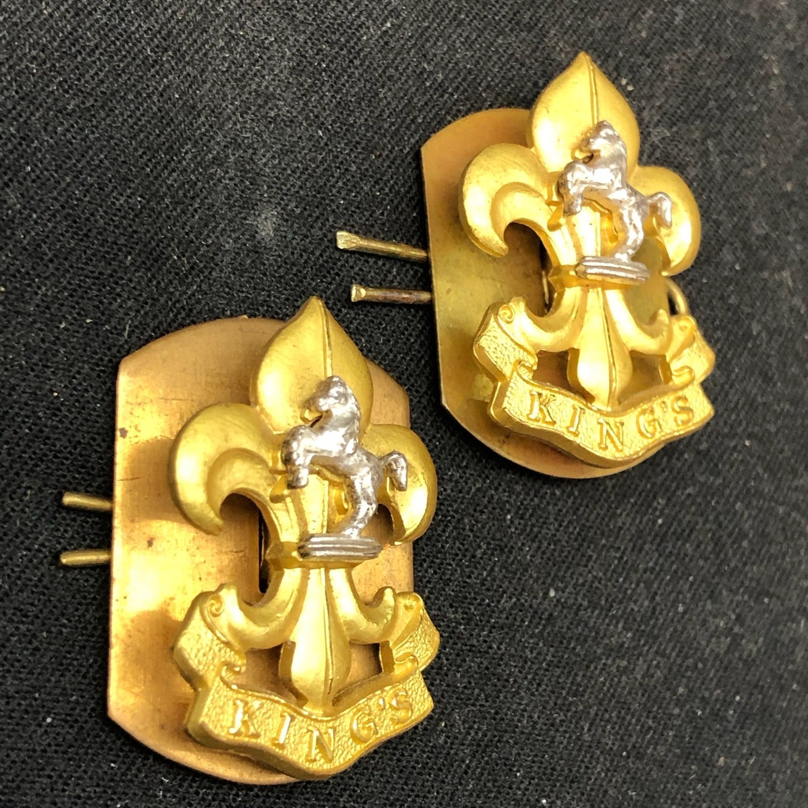Original British Collar Badge Pair - King's Regiment - The Militaria Shop