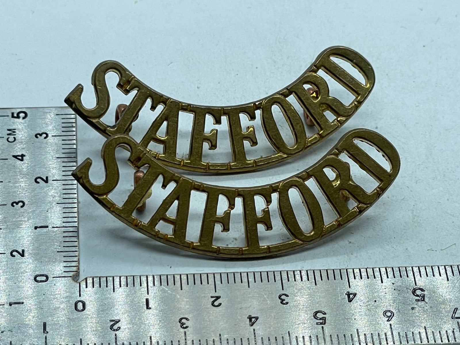 Original Pair of WW1 British Army Stafford Regiment Shoulder Titles - The Militaria Shop