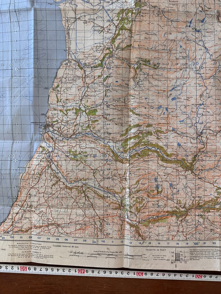 Original WW2 British Army OS Map of Great Britain - Barmouth & Aberystwyth - The Militaria Shop