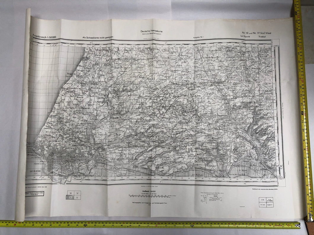 Original WW2 German Army Map of La Havre, Normandy, France