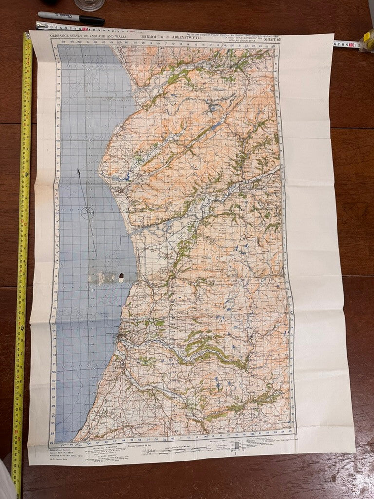 Original WW2 British Army GSGS OS Map of England & Wales - Barmouth Aberystwyth - The Militaria Shop