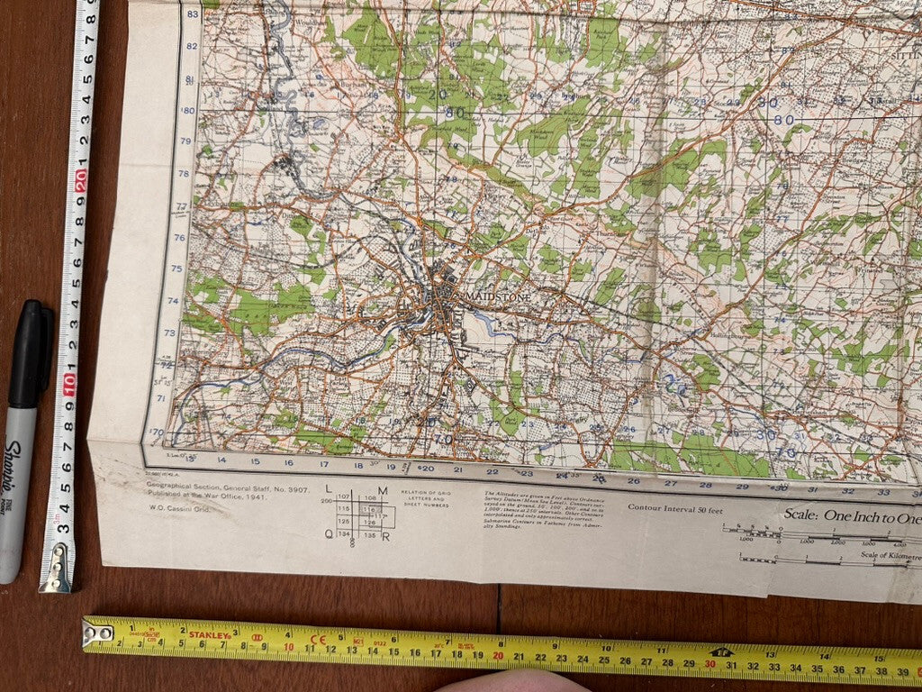 Original WW2 British Army GSGS OS Map England - Chatham & Maidstone - The Militaria Shop