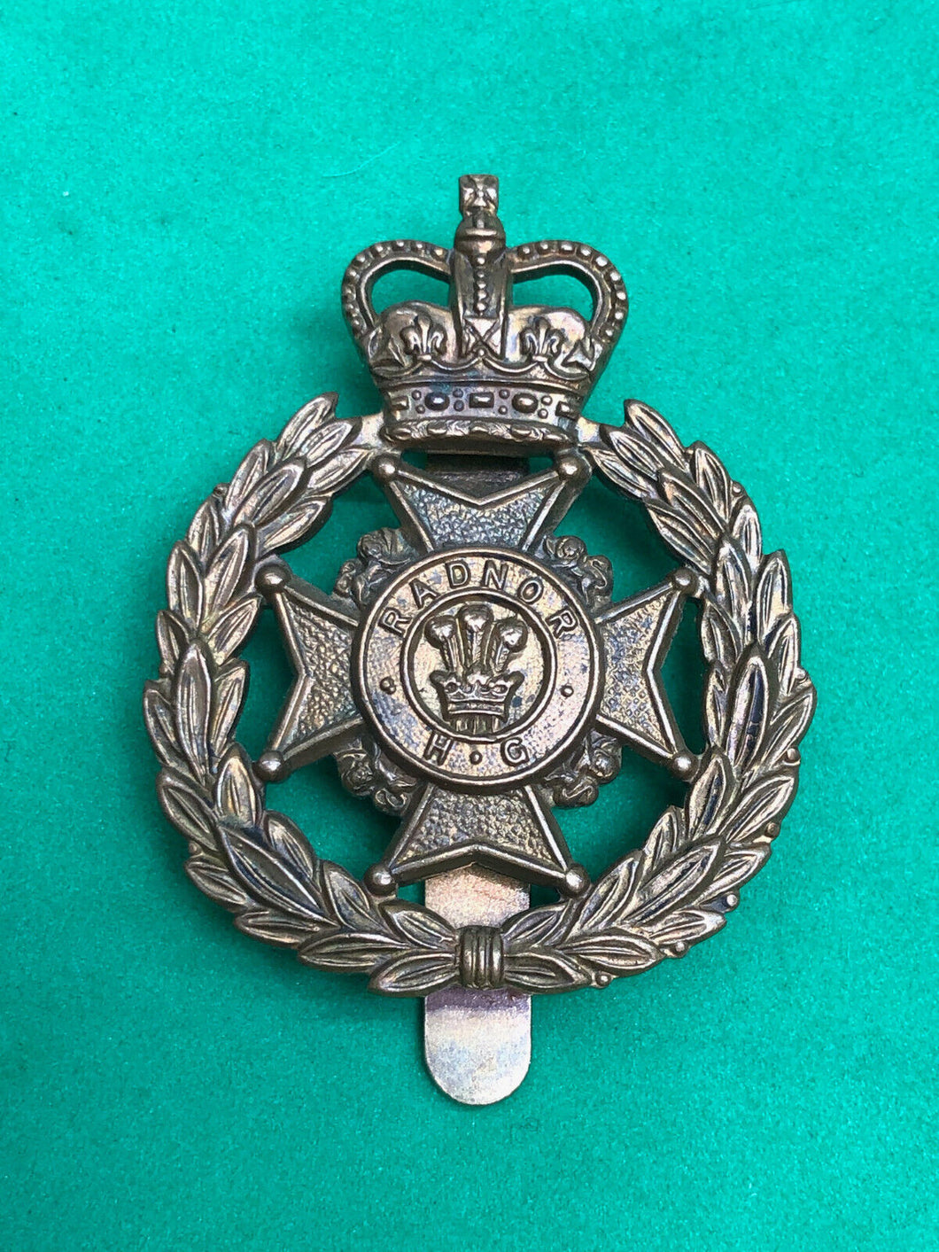 Genuine British Army Radnor Home Guard Queen's Crown Cap Badge