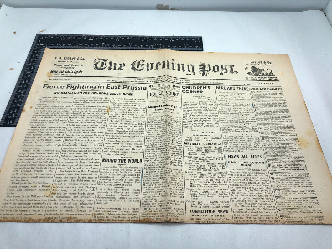 Original WW2 British Newspaper Channel Islands Occupation Jersey - October 1944
