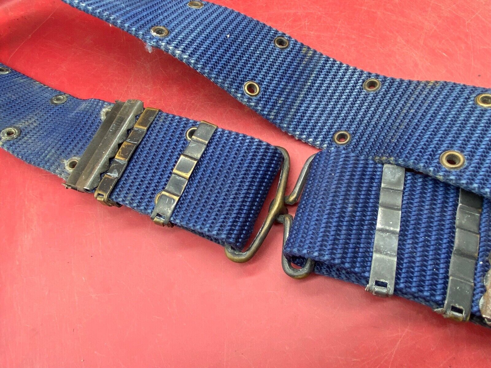 Interesting Large Size Blue Canvas Military Belt in Good Condition - Approx 44" - The Militaria Shop