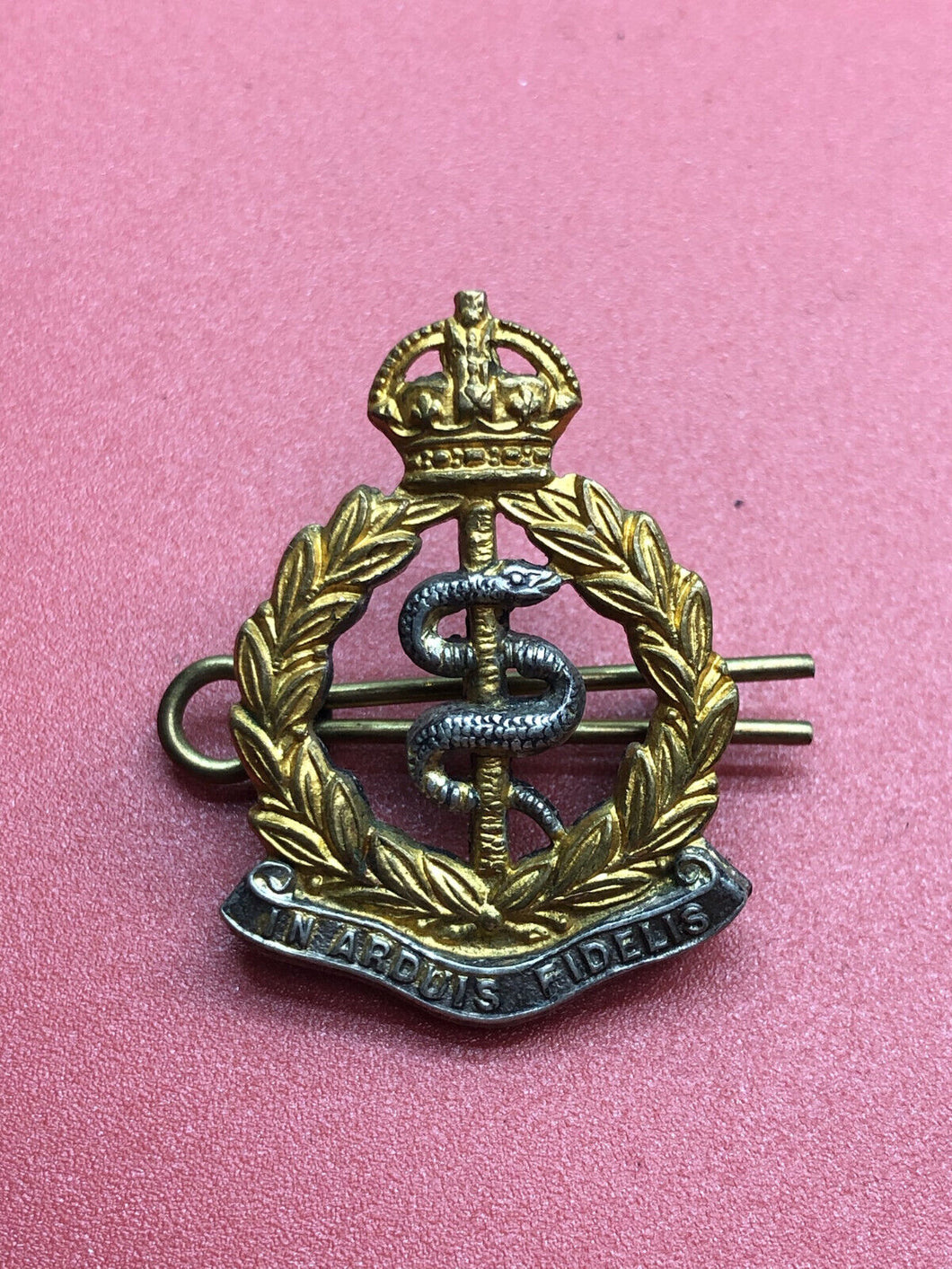 Original WW2 British Army Officers Collar Badge - RAMC Royal Army Medical Corps