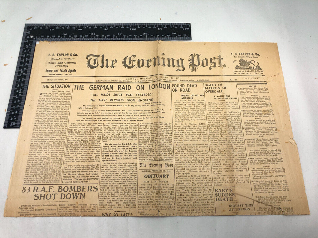 Original WW2 British Newspaper Channel Islands Occupation Jersey - Febuary 1944