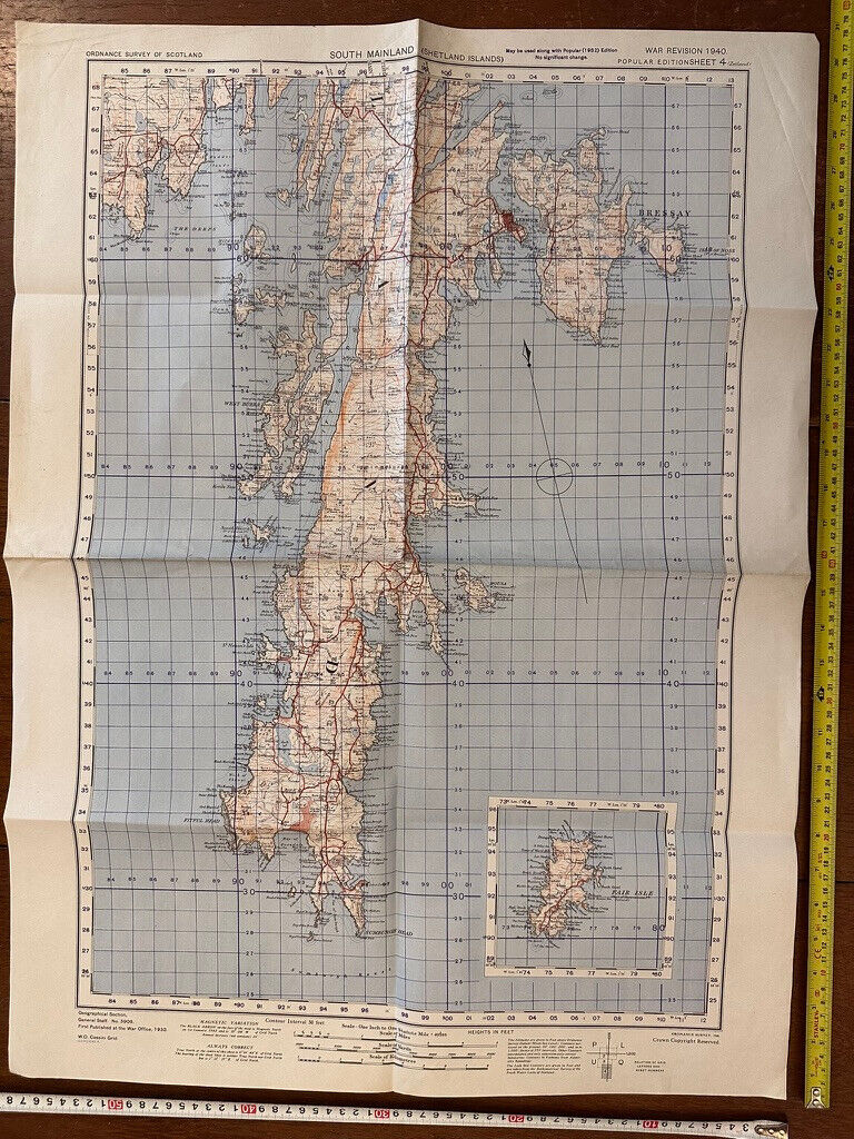 Original WW2 British Army GSGS Map of Scotland - South Mainland Shetland Islands - The Militaria Shop