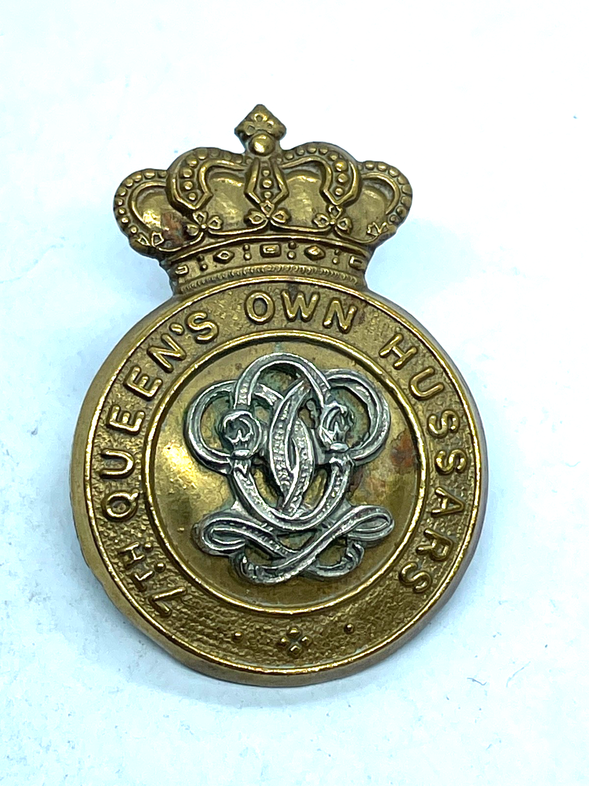 Original Victorian Crown British Army 7th Queen's Own Hussars Cap Badge - The Militaria Shop