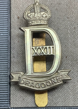 Load image into Gallery viewer, Original WW2 British Army 22nd Dragoon Guards Cap Badge - King&#39;s Crown
