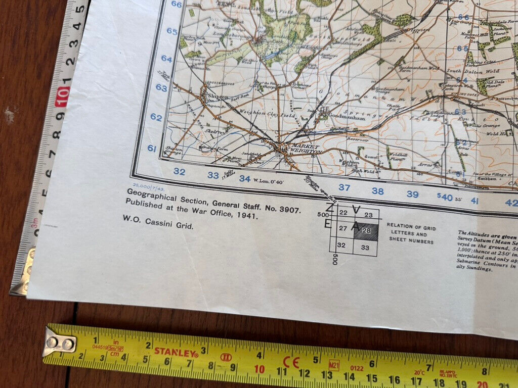 Original WW2 British Army OS Map of England & Wales -Great Driffield Bridlington - The Militaria Shop