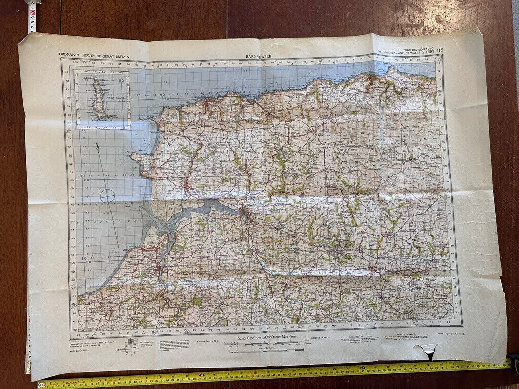 Original WW2 British Army GSGS OS Map of England & Wales - Barnstable - The Militaria Shop