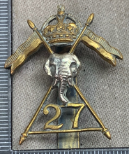 Load image into Gallery viewer, Original WW2 British Army 27th Lancers Cap Badge - King&#39;s Crown
