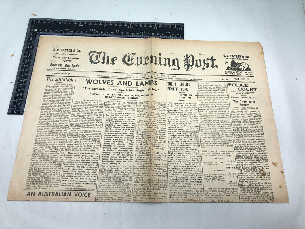 Original WW2 British Newspaper Channel Islands Occupation Jersey - Febuary 1944