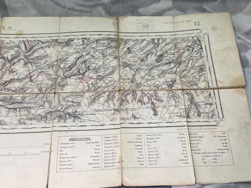 1912 Dated British Army General Staff Map of AMIENS / ARRAS - Official Use Only
