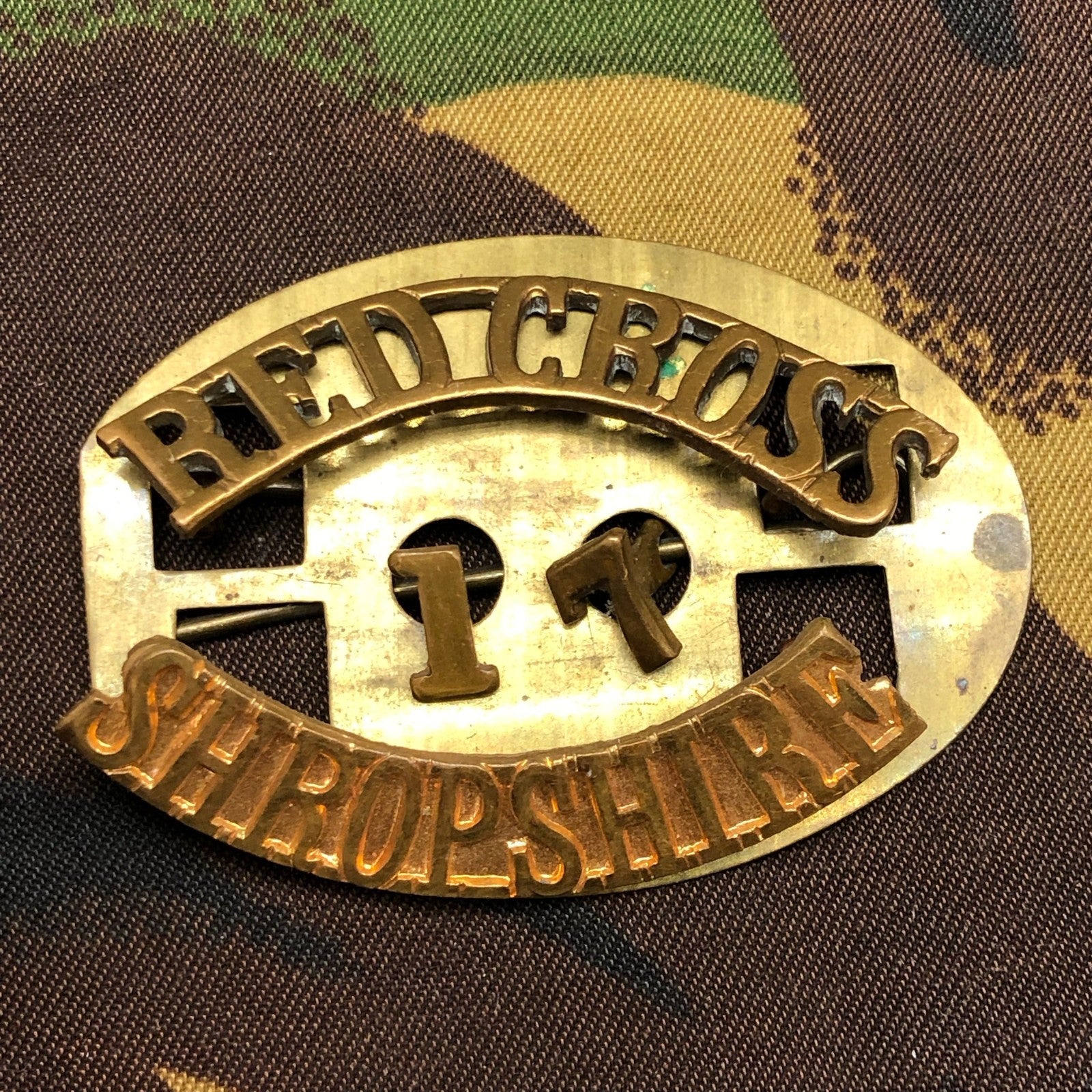 Original WW1 British Army Red Cross Shoulder Title - Shropshire - The Militaria Shop