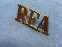 Load image into Gallery viewer, Original WW1 Brass British Army Shoulder Title - RFA Royal Field Artillery
