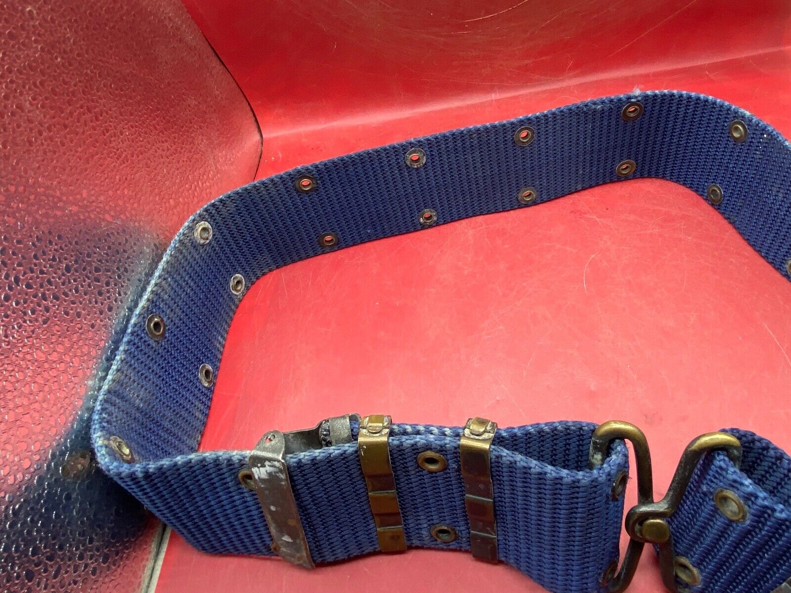 Interesting Large Size Blue Canvas Military Belt in Good Condition - Approx 44" - The Militaria Shop