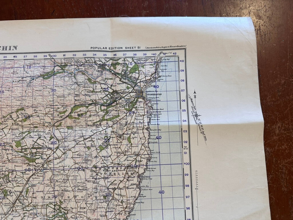 Original WW2 British Army GSGS Map of Scotland - Stonehaven & Brechin - The Militaria Shop