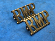 Load image into Gallery viewer, Original WW2 British Army Royal Military Police (R.M.P.) Brass Shoulder Titles
