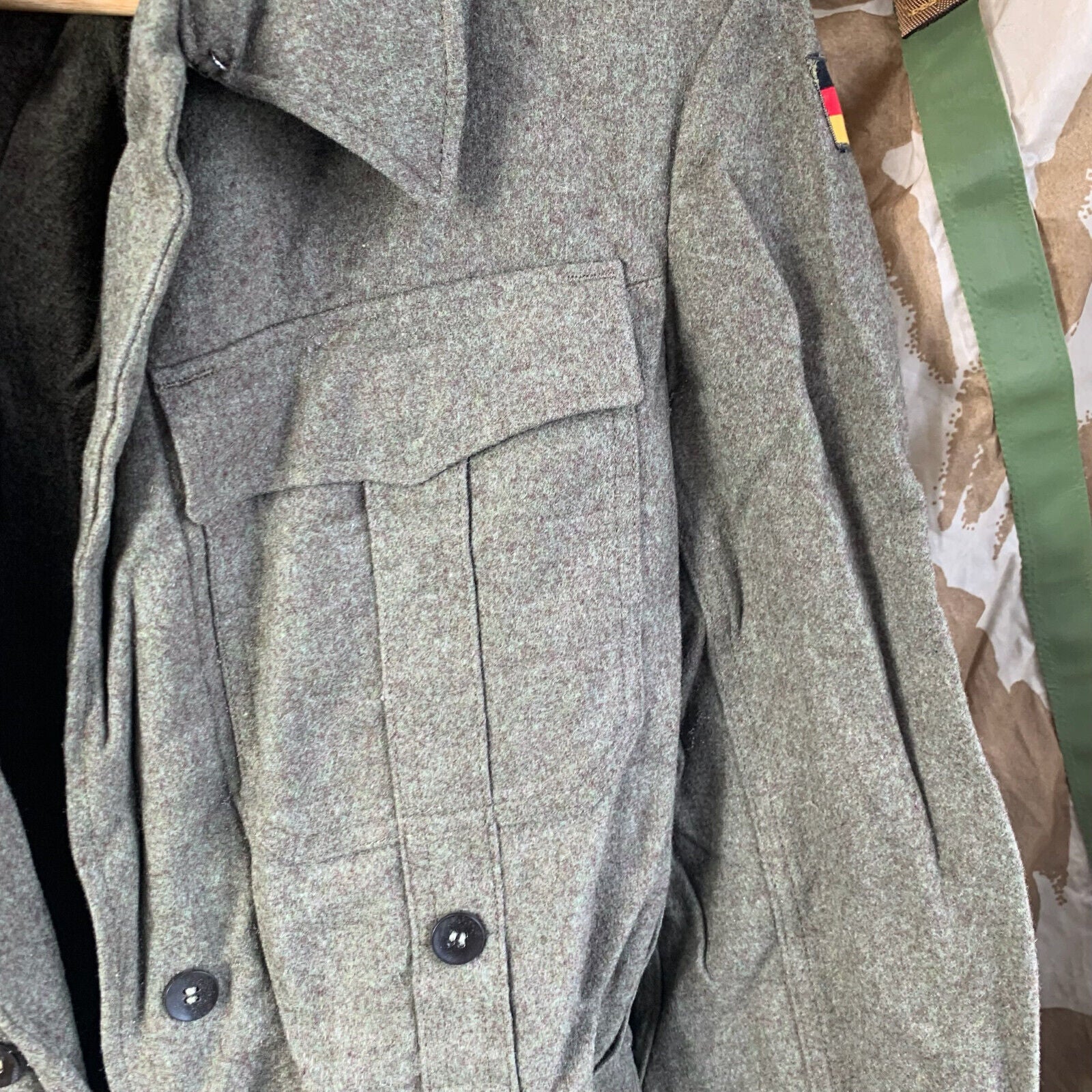West German Field Jacket Green Wool Shirt Military Uniform Germany - 35" Chest - The Militaria Shop
