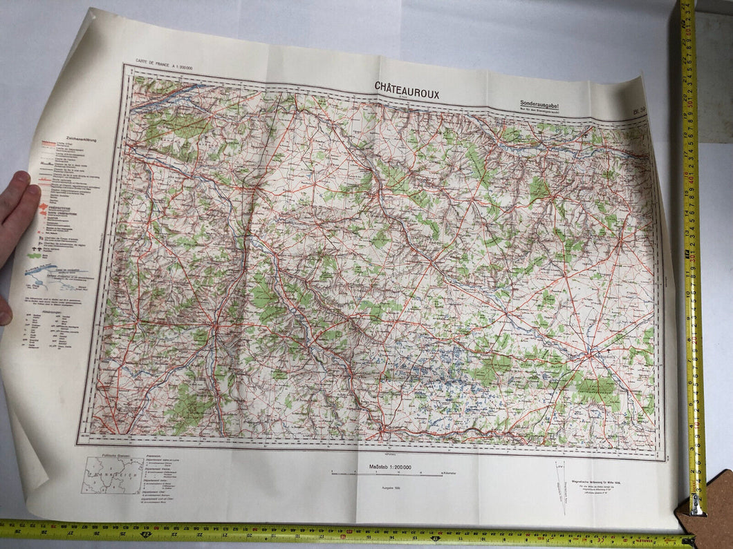 Original WW2 German Army Map of France - Châteauroux