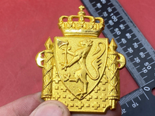 Load image into Gallery viewer, Original Norwegian Police Cap Badge in Gilt with Rear Fasteners
