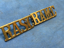 Load image into Gallery viewer, Original Pair of WW2 Brass British Army Shoulder Titles RASC Army Service Corps
