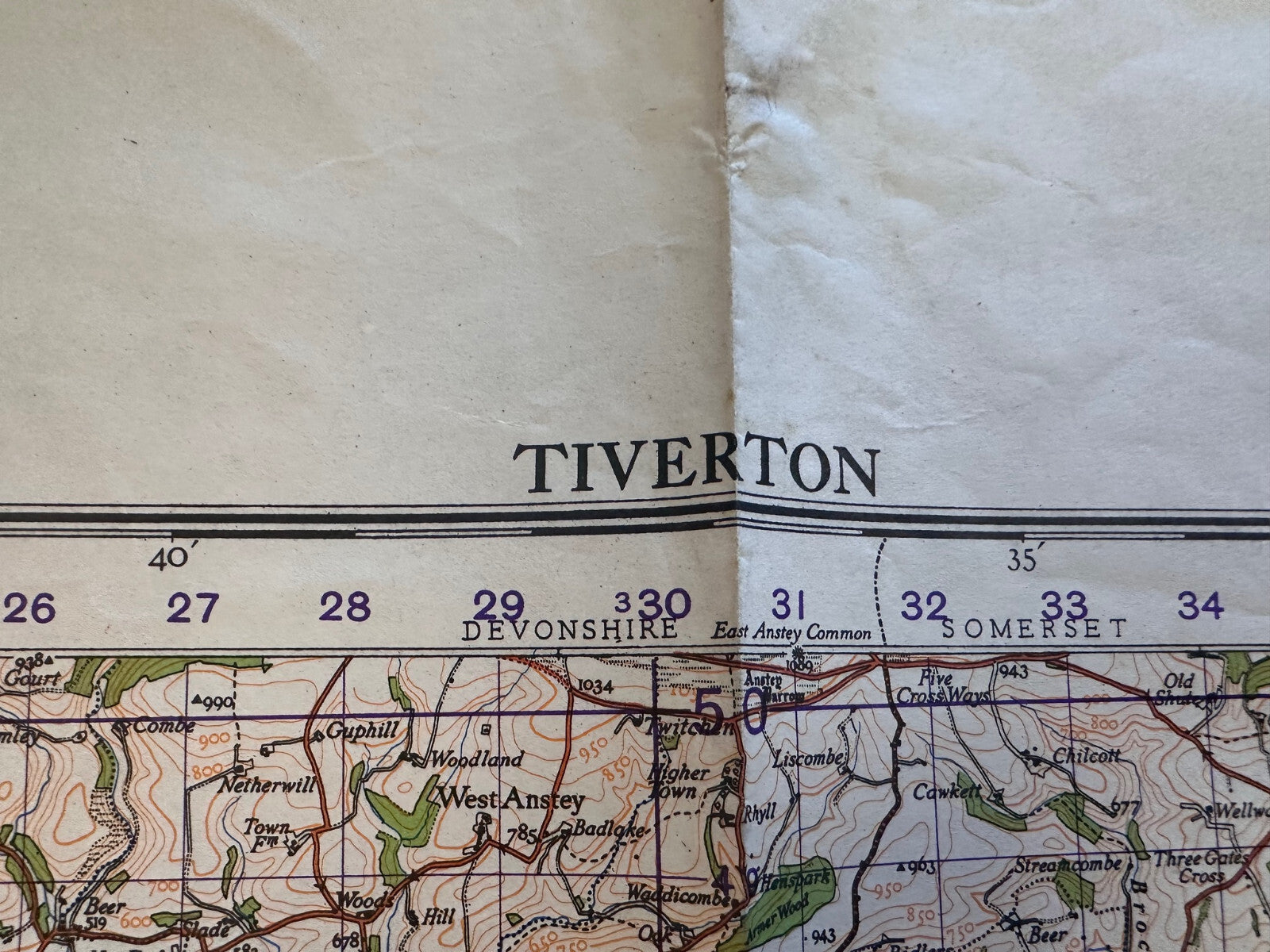 Original WW2 British Army GSGS OS Map of England - Tiverton - The Militaria Shop