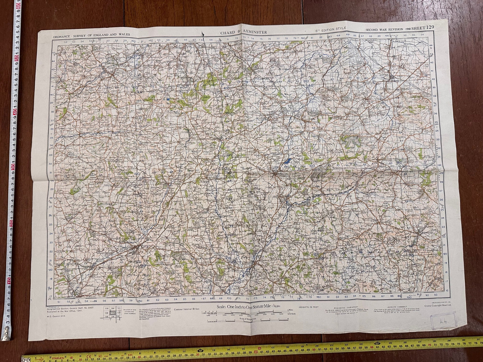 Original WW2 British Army GSGS OS Map of England - Chard & Axminster - The Militaria Shop