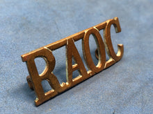 Load image into Gallery viewer, Original WW2 Brass British Army Shoulder Title RAOC Army Ordnance Corps
