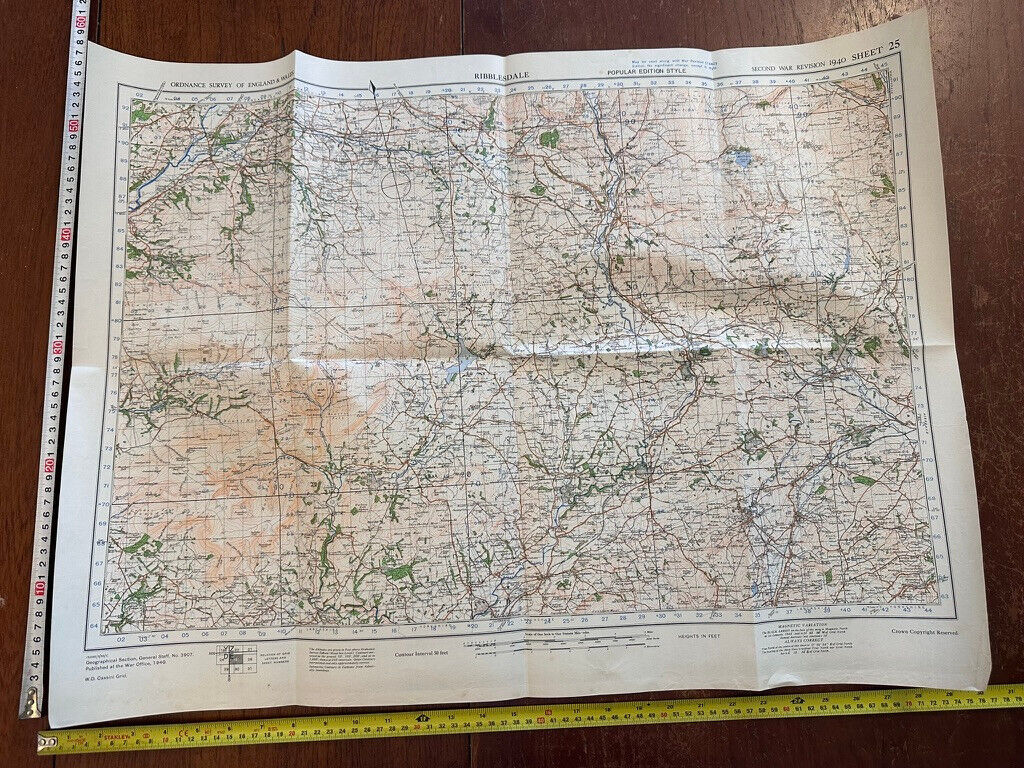 Original WW2 British Army GSGS OS Map of England & Wales - Ribblesdale - The Militaria Shop