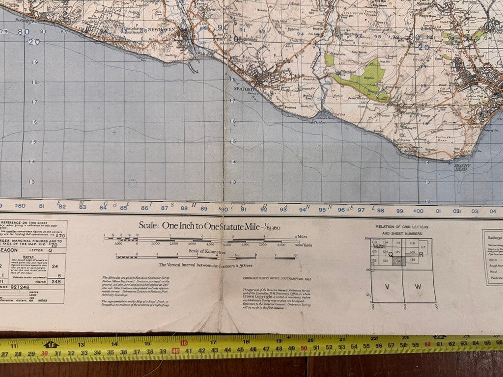 Original WW2 British Army GSGS OS Map of England - Brighton & Eastbourne - The Militaria Shop