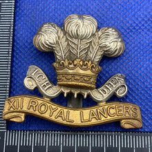 Load image into Gallery viewer, Original WW2 British Army 12th Royal Lancers Cap Badge
