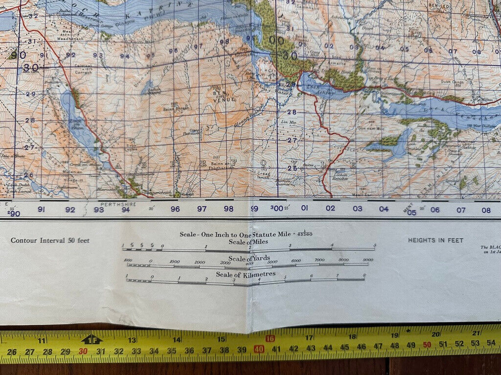 Original WW2 British Army OS Map of Scotland - Lock Katrine & Lock Earn - The Militaria Shop