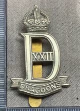 Load image into Gallery viewer, Original WW2 British Army 22nd Dragoon Guards Cap Badge - King&#39;s Crown
