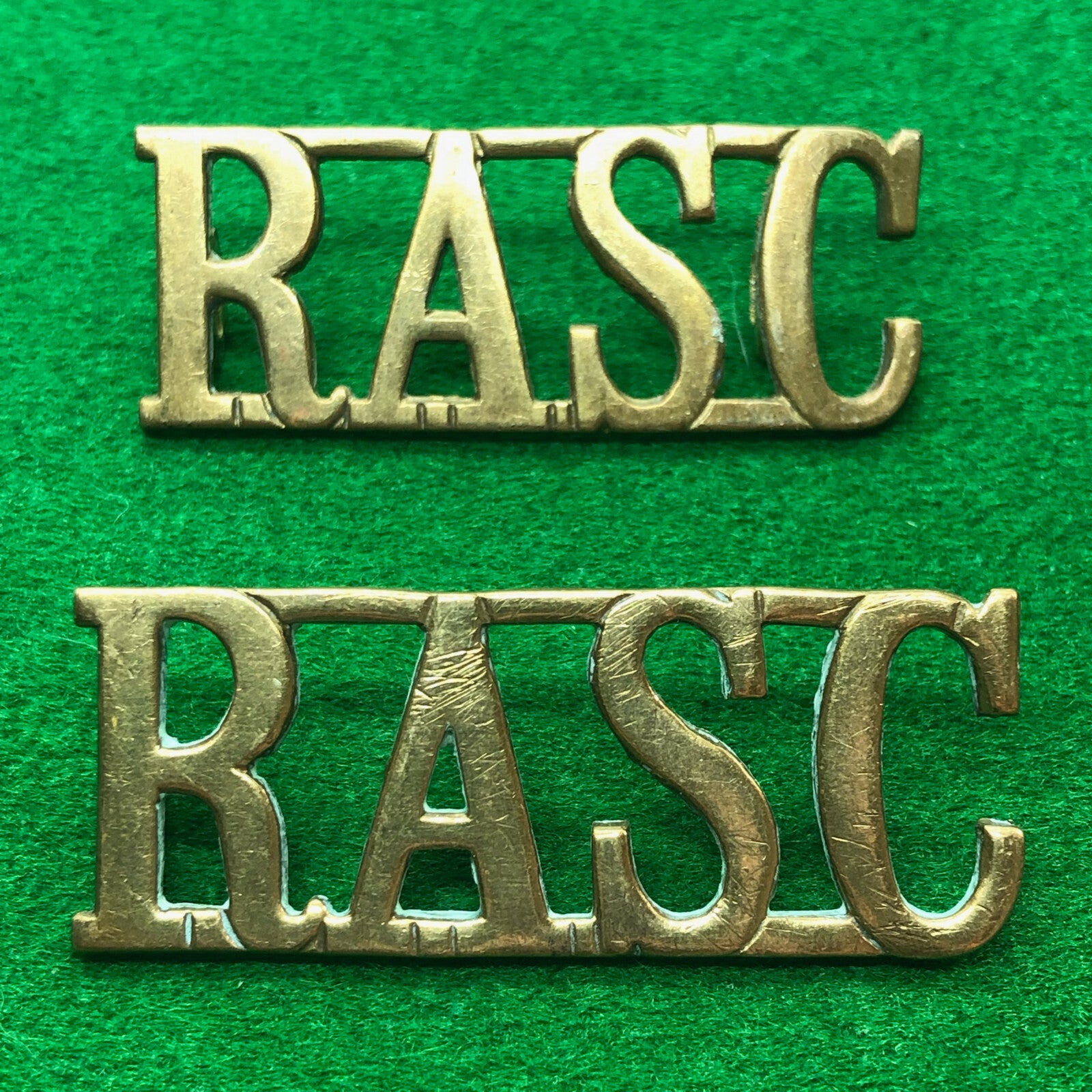 Original WW2 British Army RASC Royal Army Service Corps Brass Shoulder Titles - The Militaria Shop