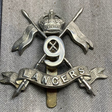 Load image into Gallery viewer, Original WW2 British Army 9th Queen&#39;s Royal Lancers Cap Badge
