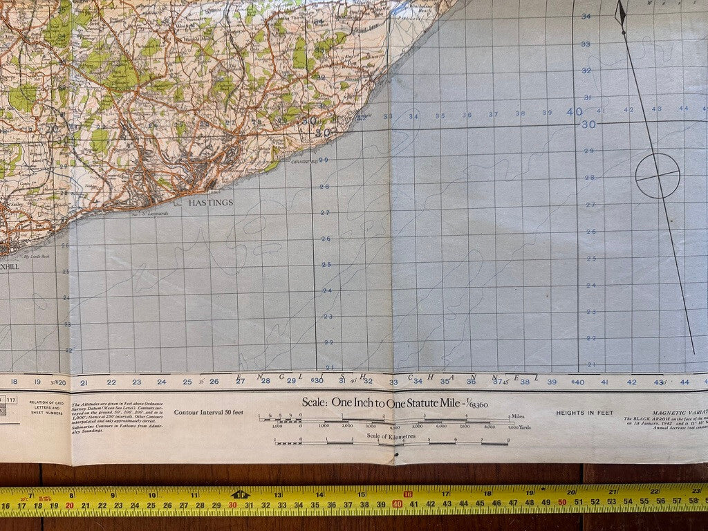 Original WW2 British Army GSGS OS Map of England - Hastings - The Militaria Shop