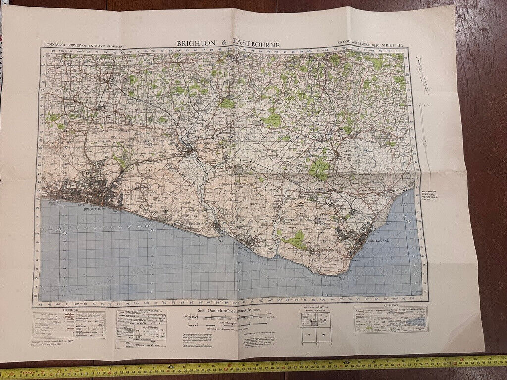 Original WW2 British Army GSGS OS Map of Great Britain - Brighton & Eastbourne - The Militaria Shop