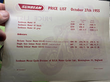 Load image into Gallery viewer, Original 1955 Sunbeam Motorcycle Sales Brochure &amp; Price List
