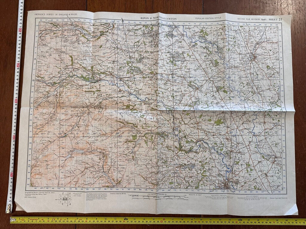 Original WW2 British Army GSGS Os Map of Great Britain - Ripon & Northallerton - The Militaria Shop