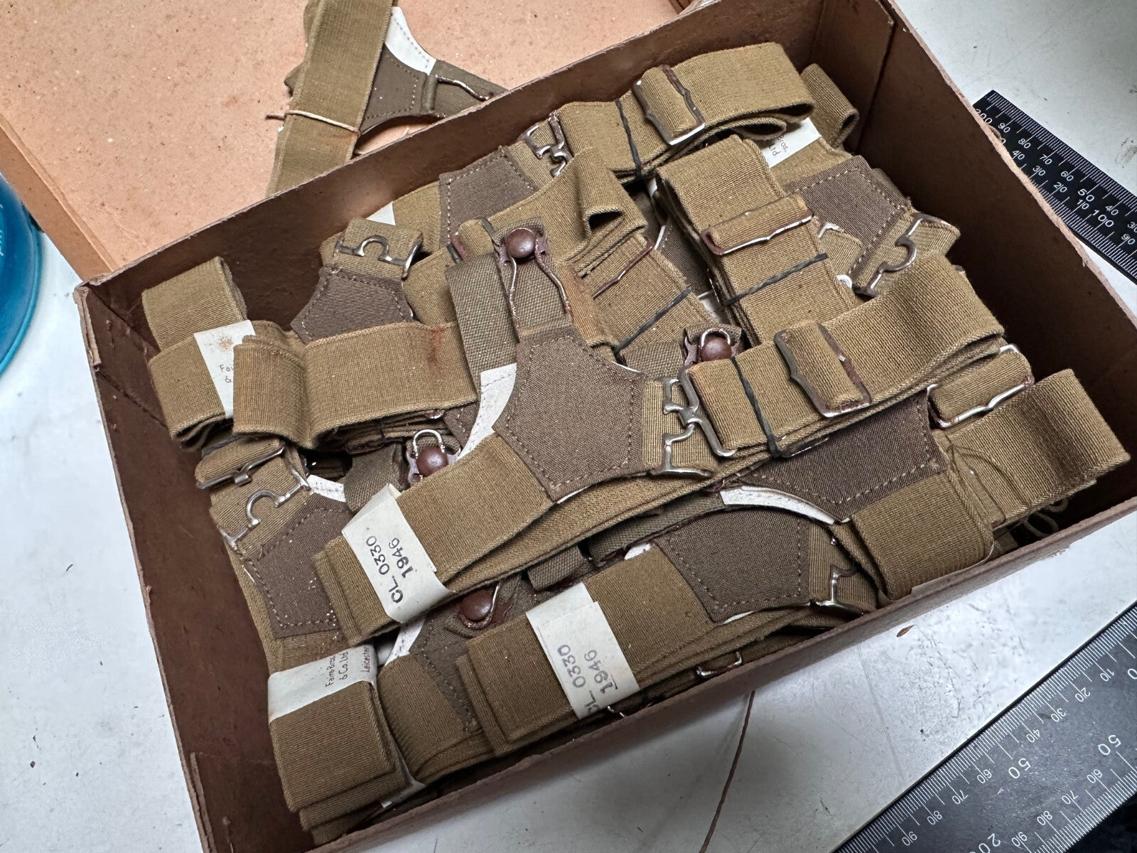Original British Army WD Marked WW2 Pattern Sock Suspenders - Unissued from Box - The Militaria Shop