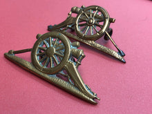 Load image into Gallery viewer, Original British Army Royal Artillery RA Collar Badges Pair
