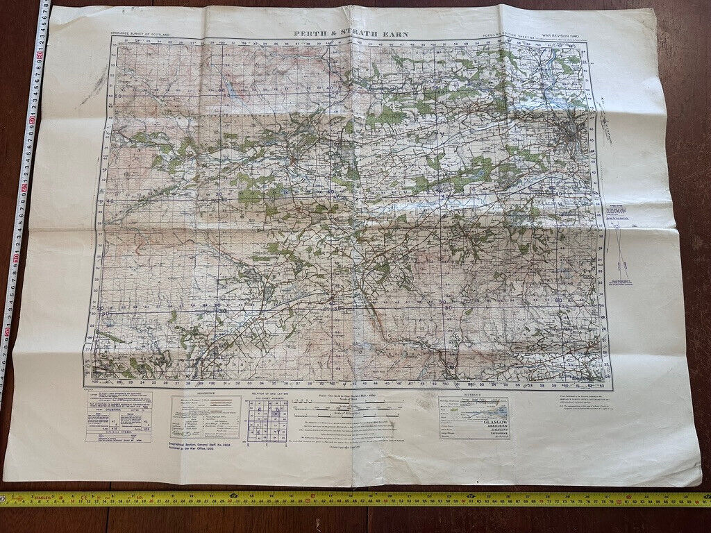 Original WW2 British Army OS Map of Scotland - Perth & Strath Earn - The Militaria Shop