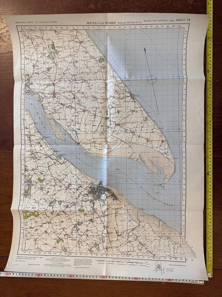 Original WW2 British Army GSGS OS Map of England & Wales - Mouth of the Humber - The Militaria Shop