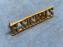 Load image into Gallery viewer, Original WW2 Brass British Army Shoulder Title Royal Signals
