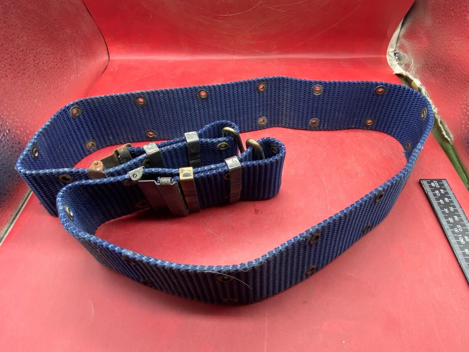 Interesting Large Size Blue Canvas Military Belt in Good Condition - Approx 44" - The Militaria Shop